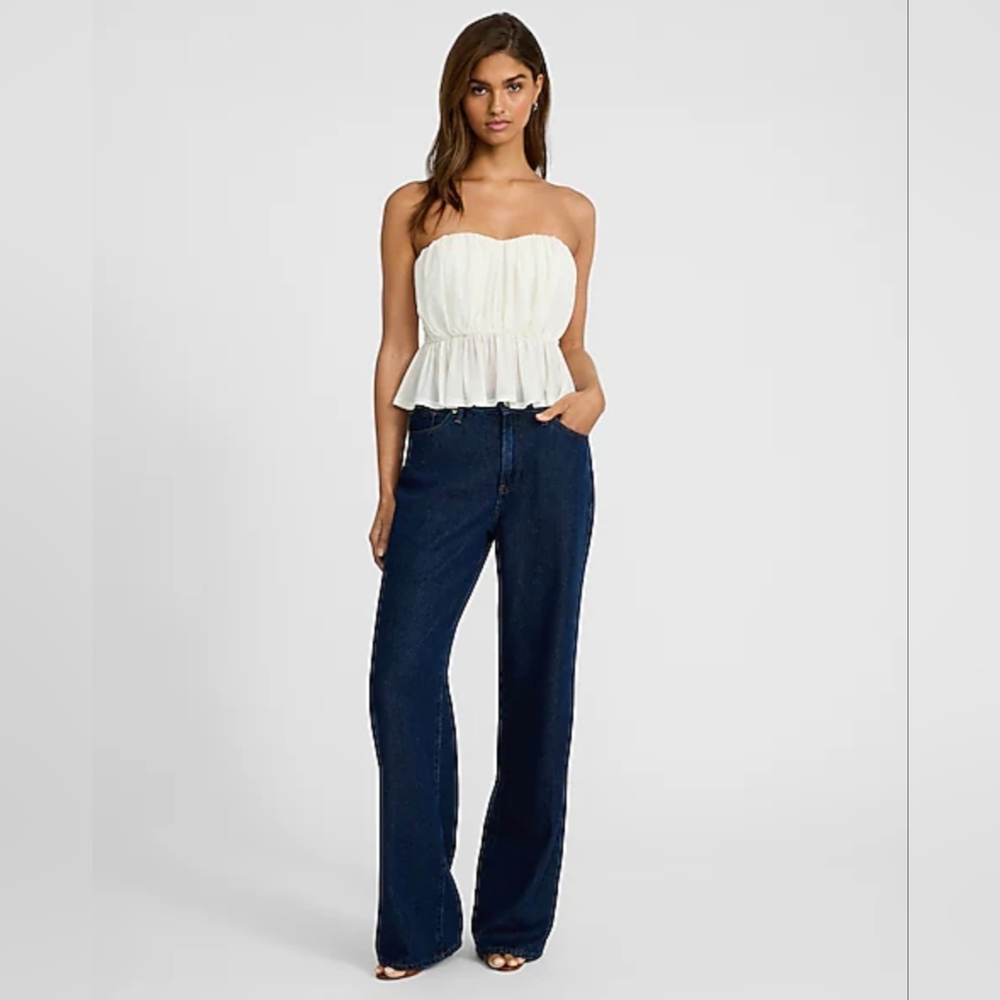 Express Dark Blue Flare & Wide Leg Jeans